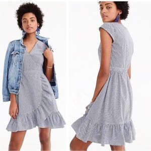 J. Crew faux wrap blue white gingham dress size 8